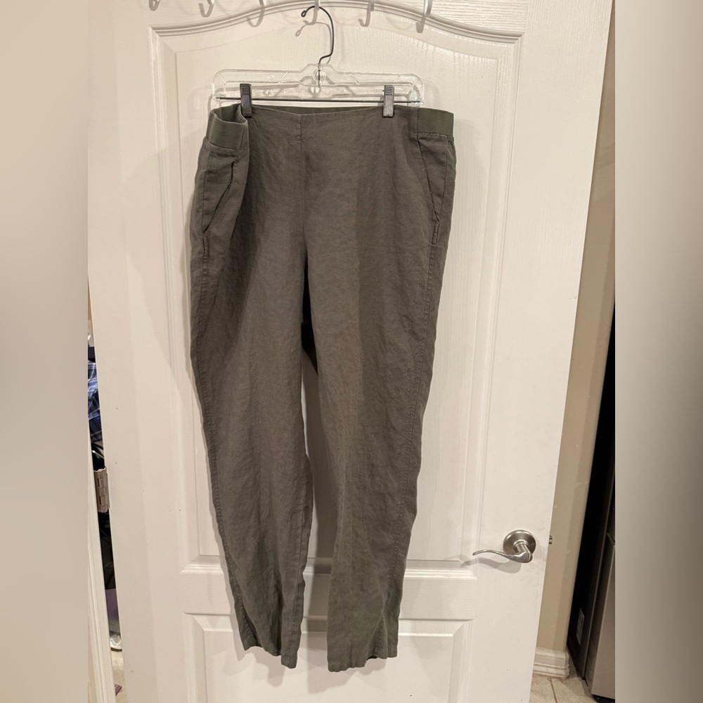 J Jill Womens khaki green/gray Linen Stretch Pull On Pants size XL tall XLT